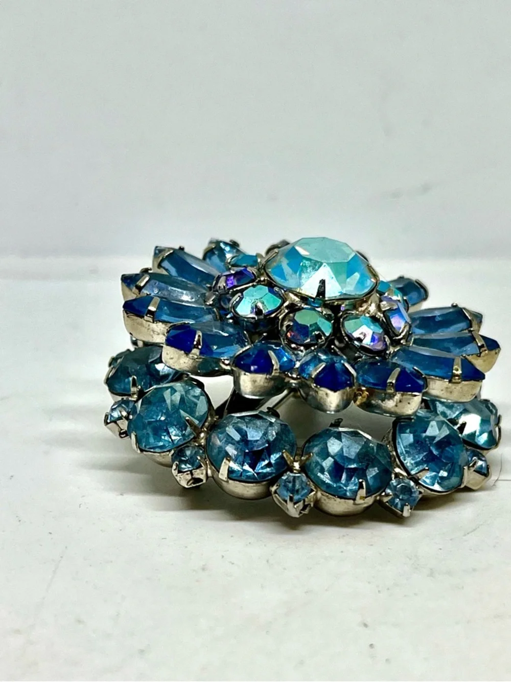Blue Crystal Floral Statement Brooch